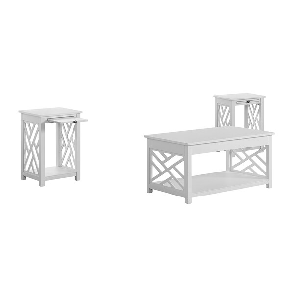 Alaterre Furniture Coventry 36" Coffee Table and Two End Tables with Tray Shelf, Height: 18 ANCT02214WH - main